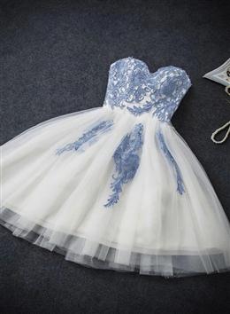 Picture of Lovely White Color Tulle Party Dresses with Blue Applique, Homecoming Dresses